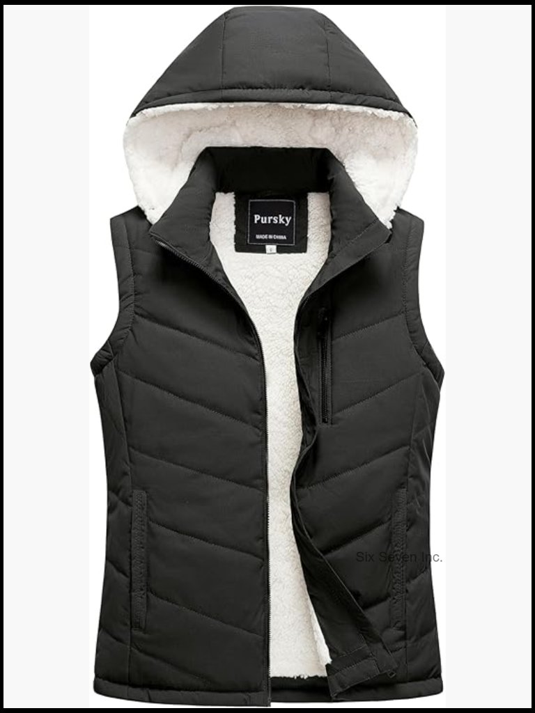 Women's Sherpa Fleece Lined Puffer Vest With Detachable Hood